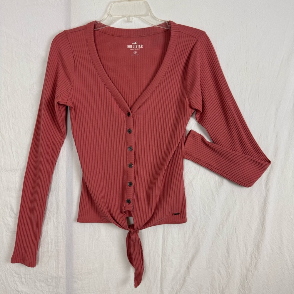Hollister‎ Henley Button Down V-Neck Long Sleeve Shirt Medium Mauve Pink - Picture 12 of 12